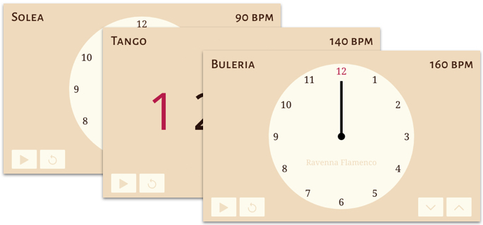 Illustration of three flamenco metronome application windows